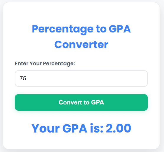 Convert your percentage to GPA in seconds with our free and easy Percentage to GPA Converter. Accurate results for students, professionals and advisors