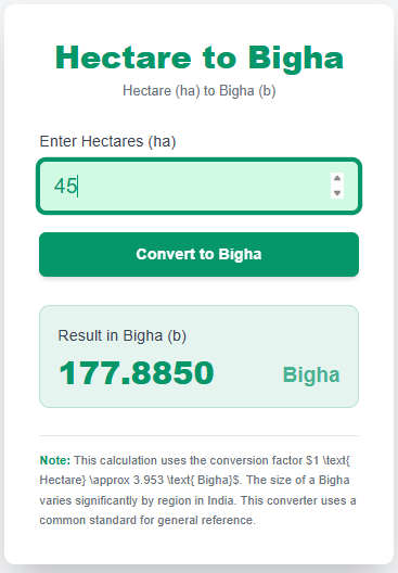 Hectare to Bigha Calculator - calculatorsphere